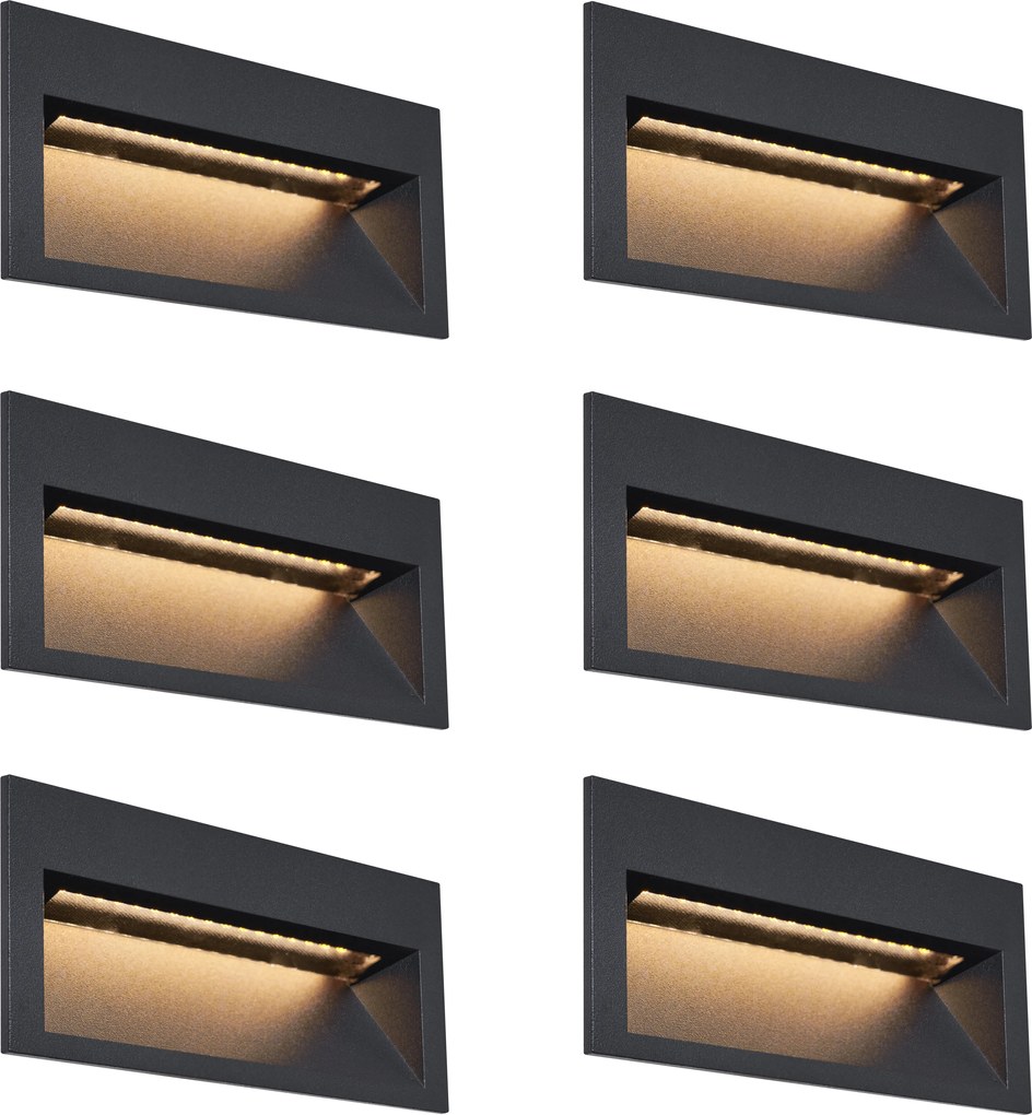 6 darabos modern süllyesztett fali lámpa szett fekete 16 cm LED-del IP65 - Mert