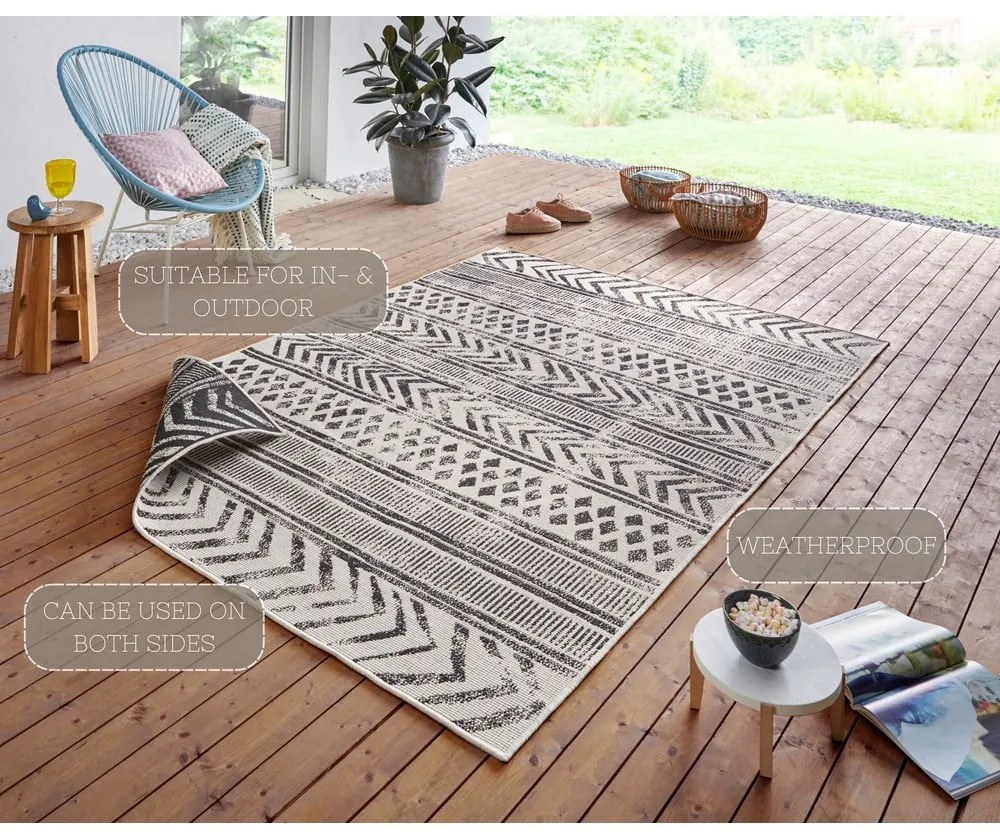 Biri fekete-krémszínű kültéri szőnyeg, 80 x 150 cm - NORTHRUGS