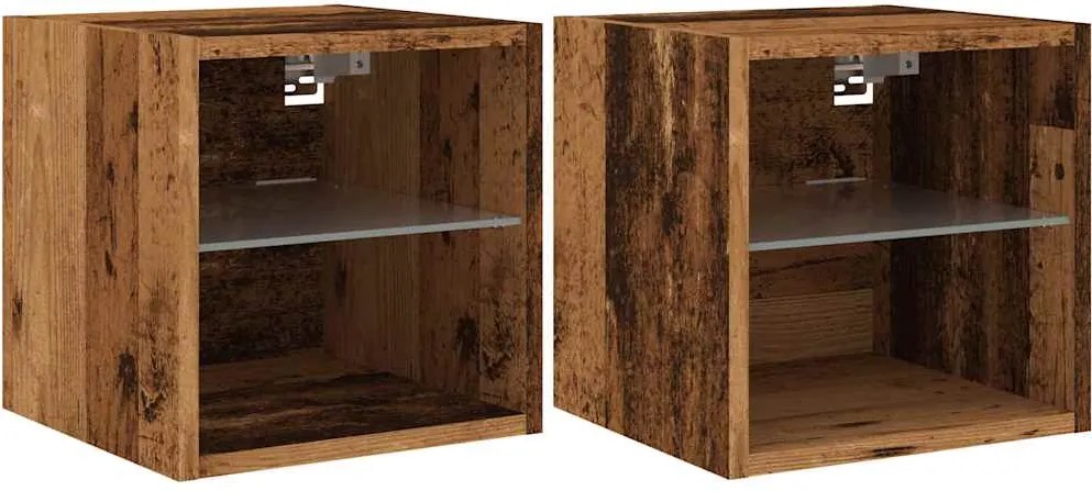 vidaXL 2 db antik fa fali TV-szekrény LED-világítással 30x28,5x30 cm