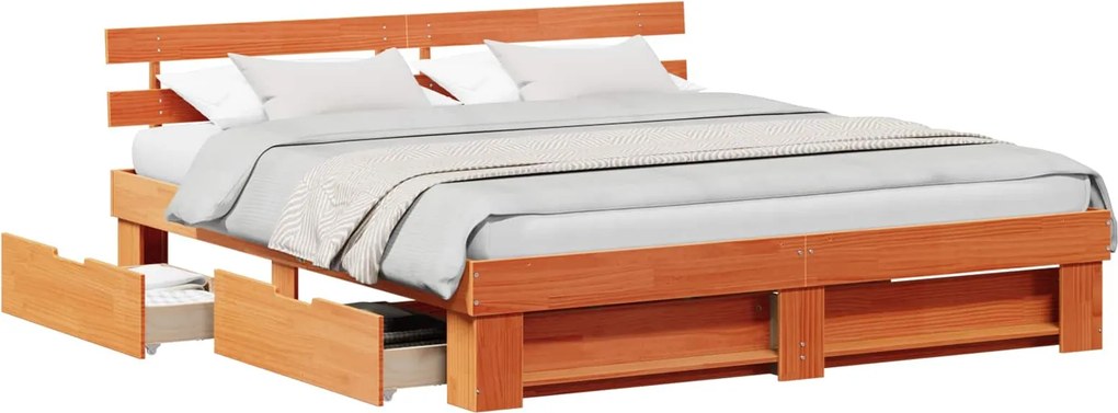 vidaXL Ágykeret fejtámlával Faggyú barna 200 x 200 cm Tömör fenyőfa