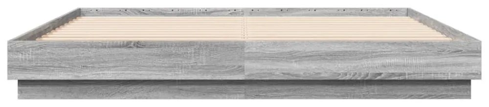 szürke sonoma ágykeret LED-világítással 200 x 200 cm