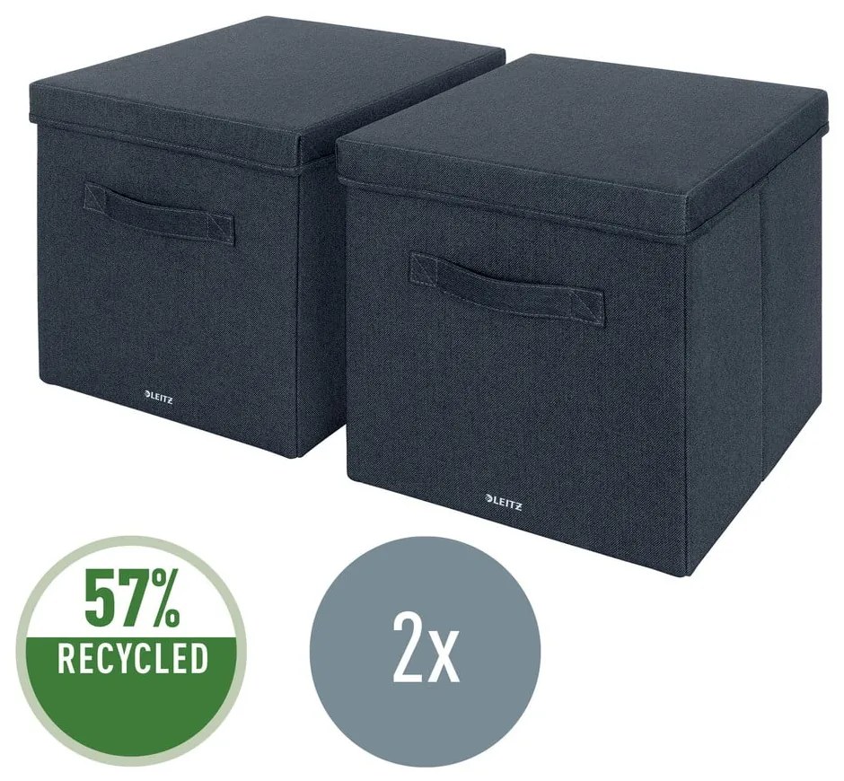 Sötétszürke fedeles textil tárolódoboz szett 2 db-os 33x38x32.5 cm – Leitz