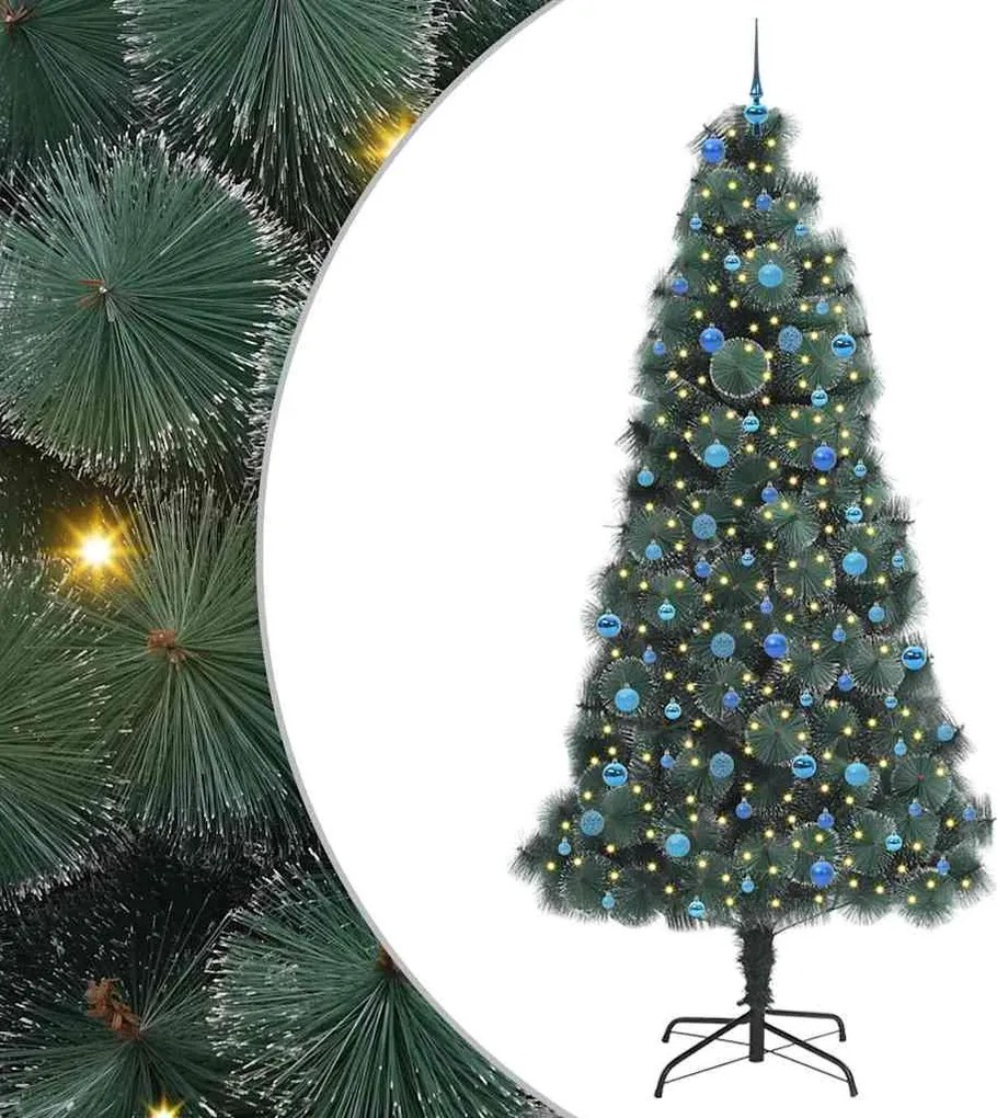 vidaXL Műfenyő előre világítós karácsonyfakészlet gömbökkel 240 cm PET