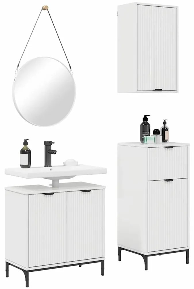 Fürdőszoba bútor szett 3 pcs Magasfényű fehér 39.5 x 36 x 88 cm