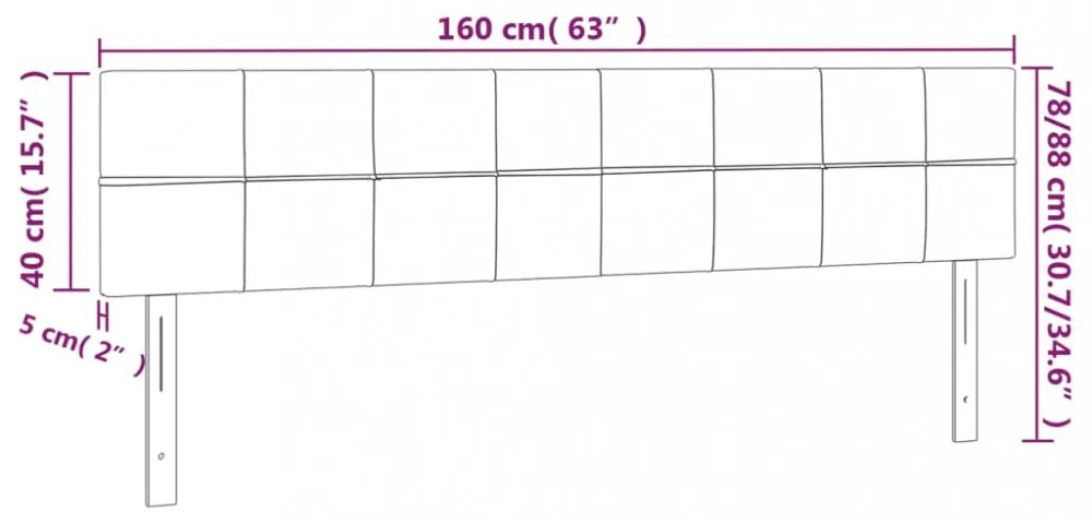sötétszürke bársony LED-es fejtámla 160x5x78/88 cm