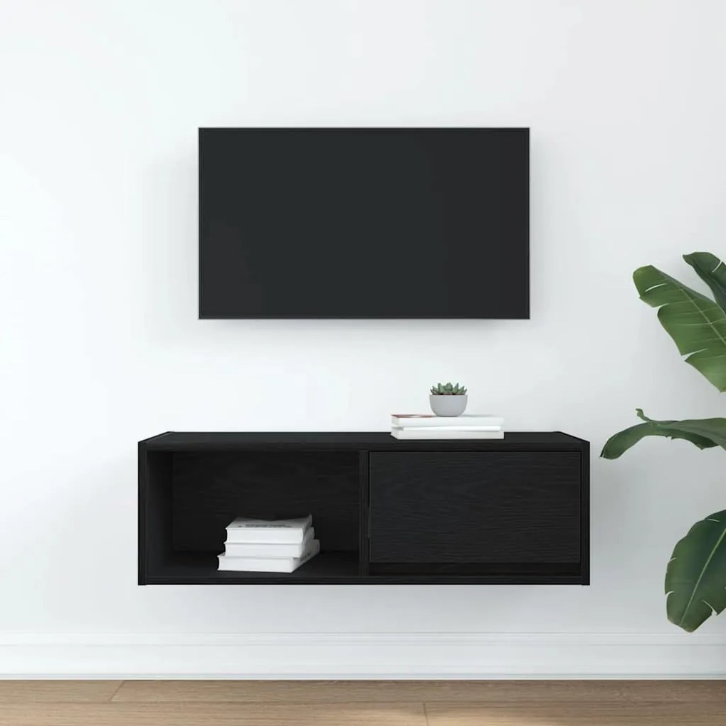 fekete tölgy színű szerelt fa TV-szekrény 80x31x25,5 cm