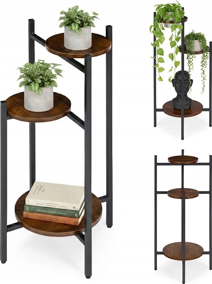 ModernHome ME-ATS11 Virágtartó állvány 80 cm, 3 polc, sötét fa