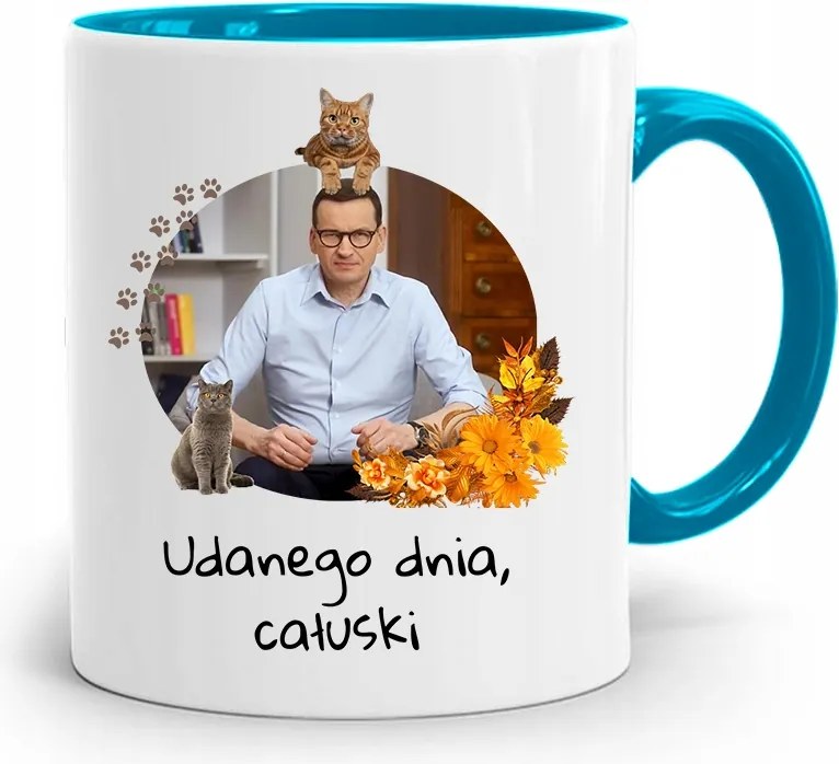 Kék Politikus Bögre Mateusz Morawiecki Miniszterelnök fényképes nyomtatással