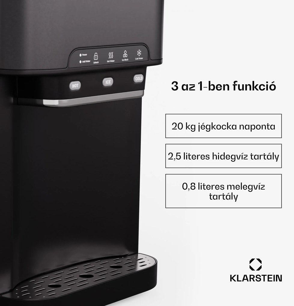 Klarstein Aqueous, jégkocka készítő 3 az 1-ben, jégkocka, 20 kg/24 h, vízadagoló: hideg és meleg