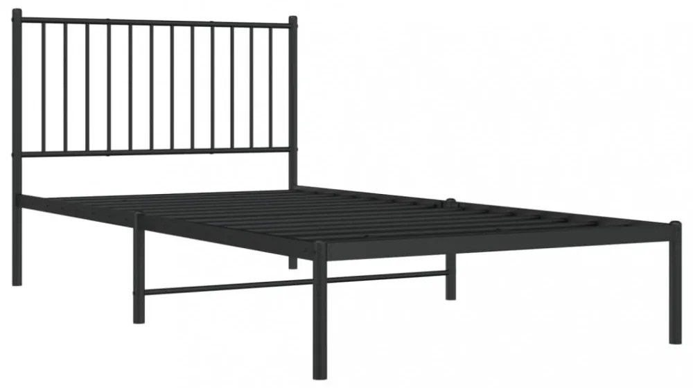 fekete fém ágykeret fejtámlával 100 x 200 cm