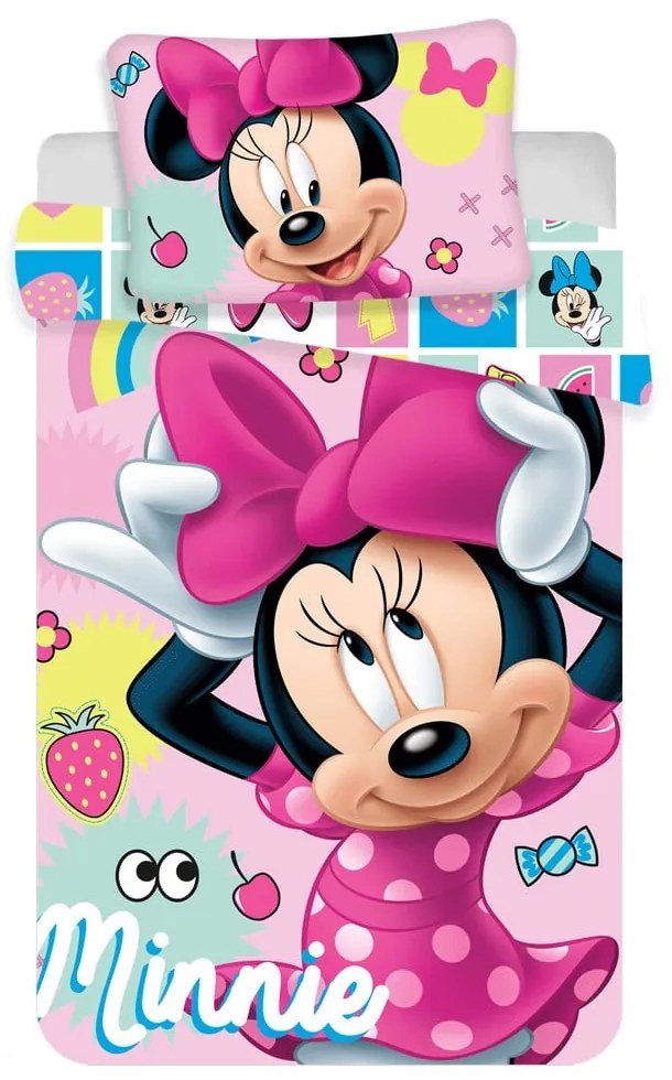 Rózsaszín pamut gyerek ágyneműhuzat babaágyhoz 100x135 cm Minnie "Sweet" – Jerry Fabrics