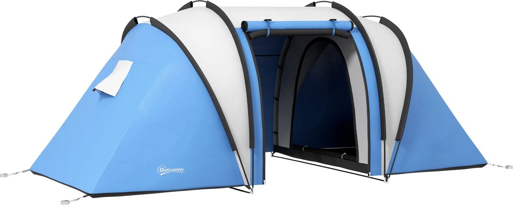 Outsunny 4-5 Fős Kempingtábori Sátor, Enyhén Vízálló, Családi Sátor 2 Szobával, Oldalsó Ajtó Ablakkal, 3000 mm Esővédelmi Oszloppal, Alagútsátor Kempi