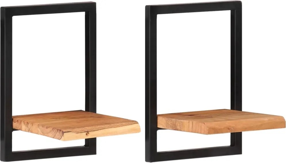 vidaXL 2 darab tömör akácfa és acél falipolc 25 x 25 x 35 cm