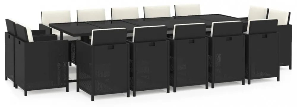 15 részes szürke polyrattan kerti étkezőgarnitúra párnákkal