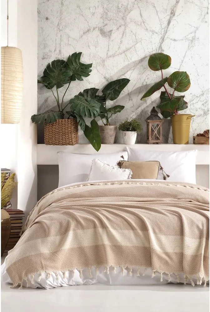 Bézs pamut ágytakaró franciaágyra 230x200 cm Seritli – Mijolnir