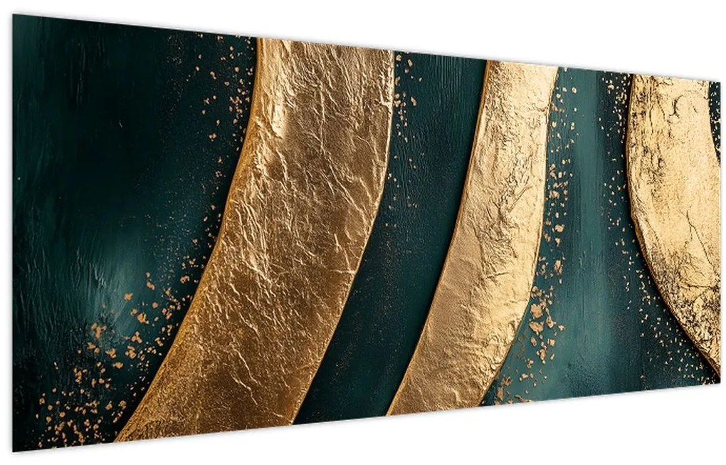 Kép - Zöld absztrakció arannyal I. (120x50 cm)