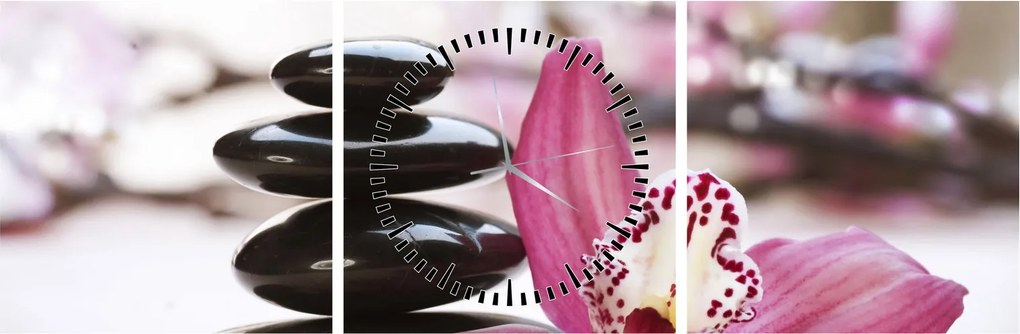 Masszázs kövek és orchideák képe (órával) (90x30 cm)