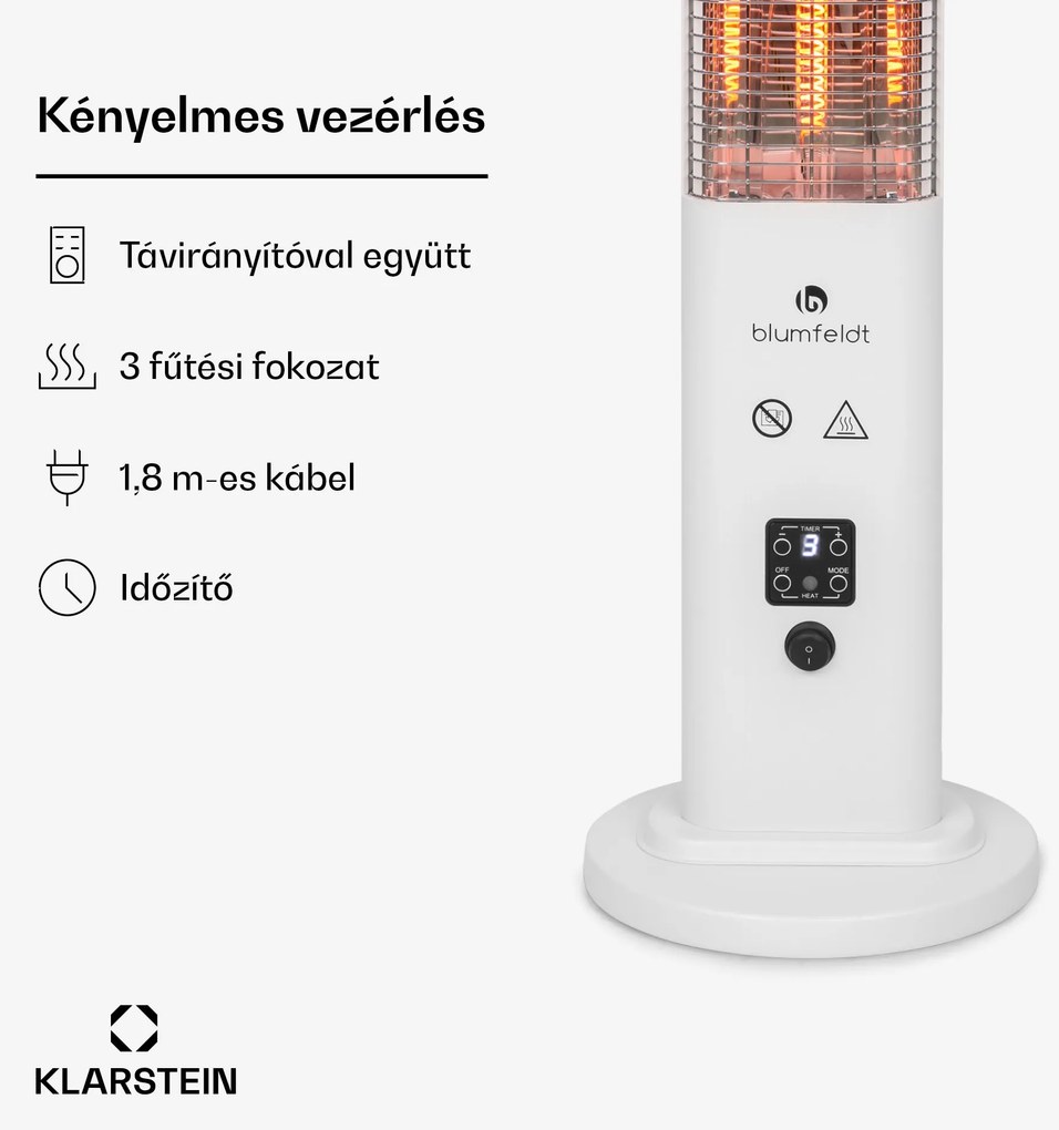 Blumfeldt Heat Guru Plus, kültéri sugárzó fűtőtest, 1200 W, 3 hőfokozat, távirányítóval