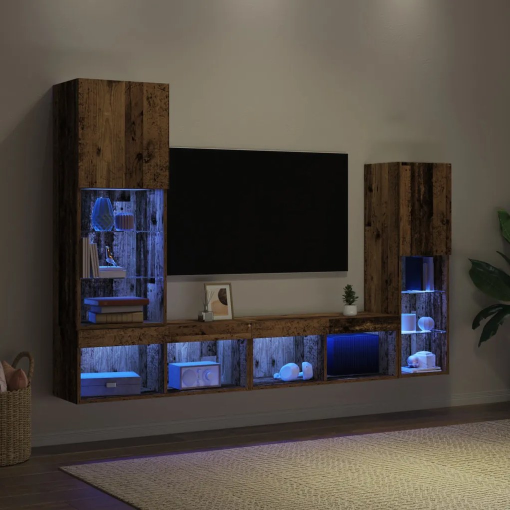 TV szekrény LED lámpákkal Megkopott fa 40.5x30x102 cm