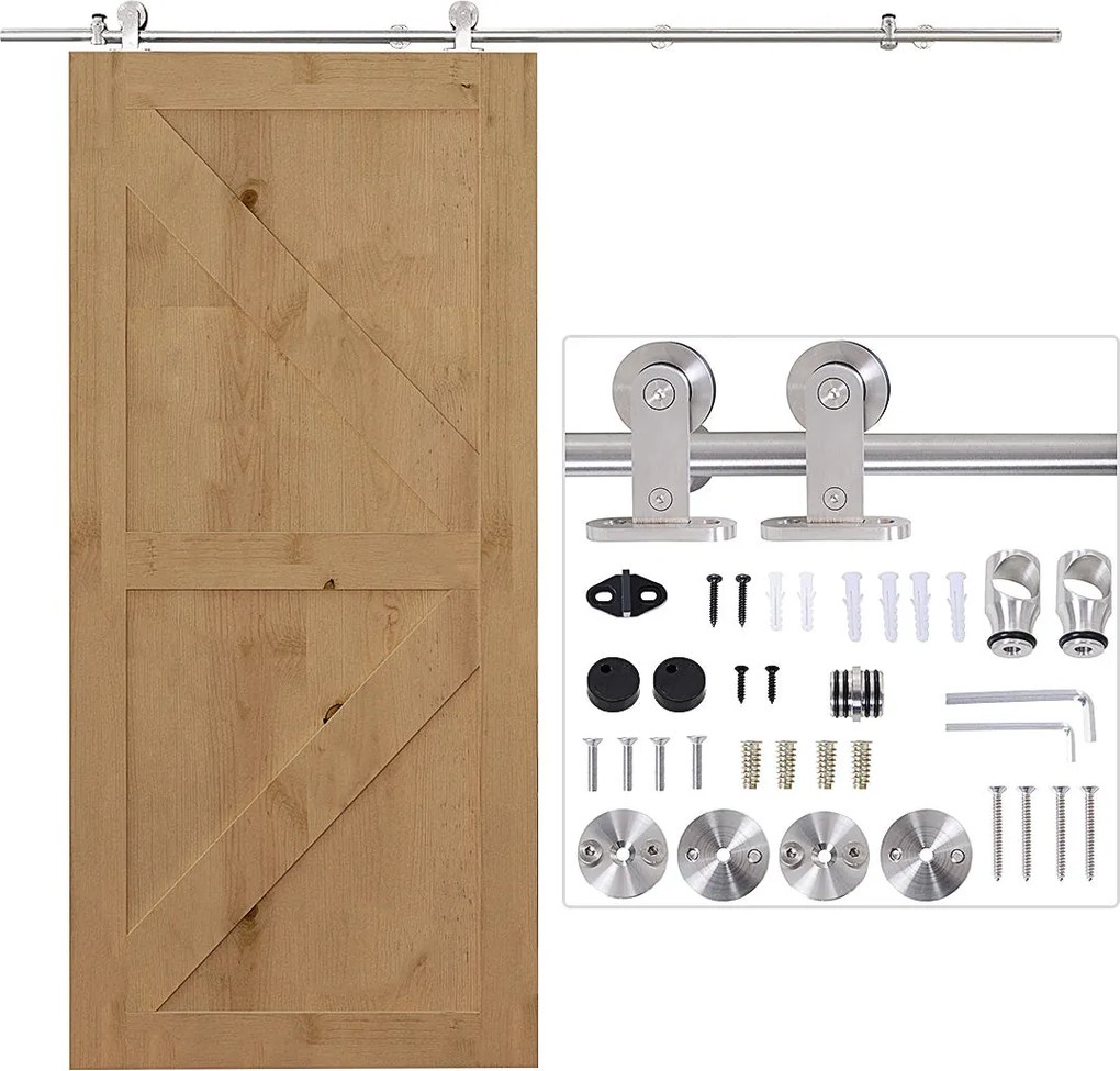 HOMCOM Csúszóajtó Készlet Fa Csúszóajtók Rozsdamentes Acél Sínek | Aosom