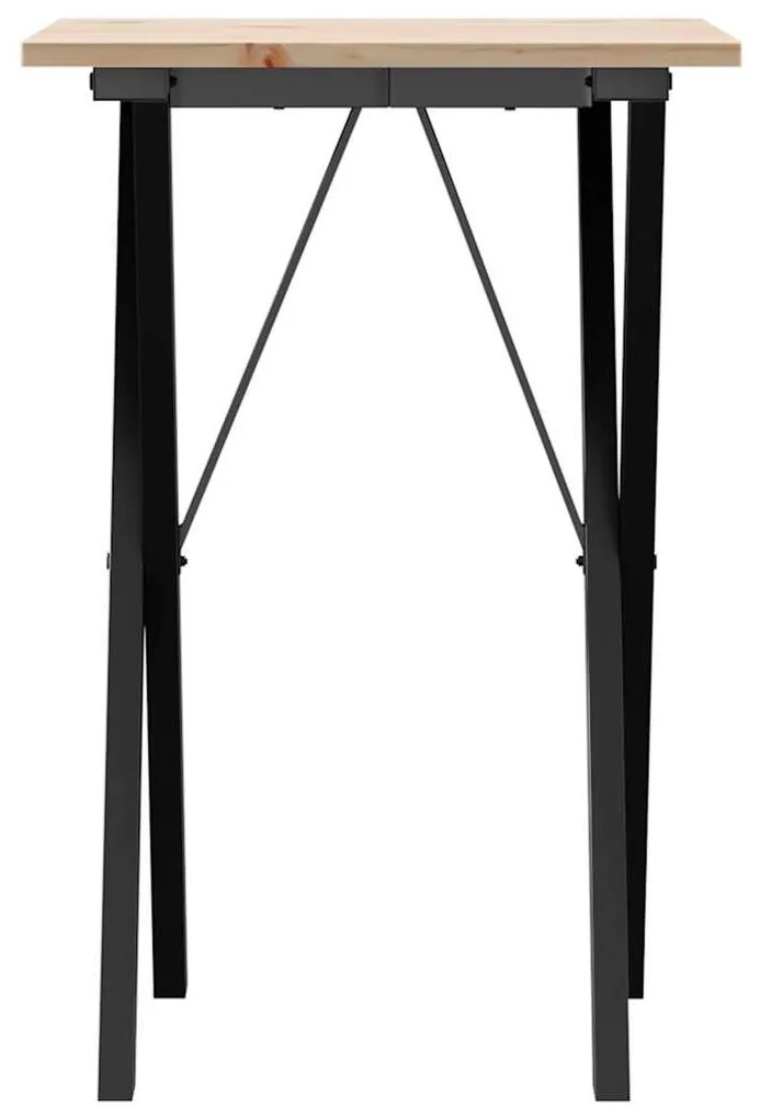 Tömör fenyőfa és acél étkezőasztal X-vázzal 50x50x75 cm