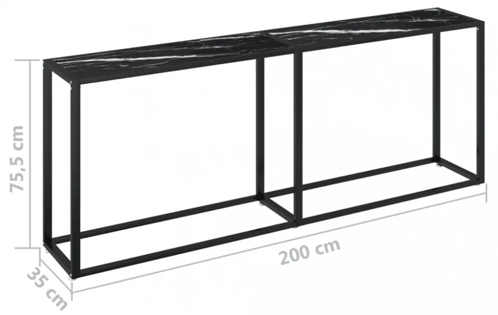 fekete márványszínű edzett üveg tálalóasztal 200 x 35 x 75,5 cm