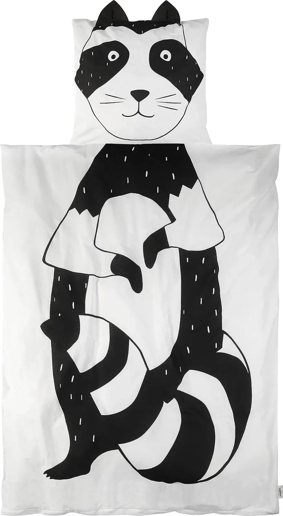 Pamut ágynemű kiságyba RACCOON fekete-fehér Ágyneműhuzat mérete: 40 x 60 cm | 100 x 135 cm
