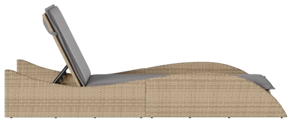 Bézs polyrattan napozóágy párnával 60x205x73 cm