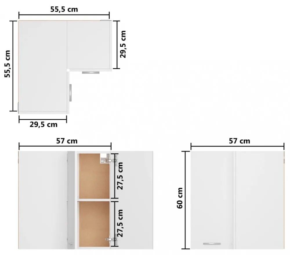 “Lyon” fehér szerelt fa függő sarokszekrény 57 x 57 x 60 cm