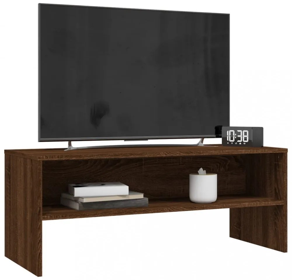 barna tölgyszínű szerelt fa TV-szekrény 100 x 40 x 40 cm