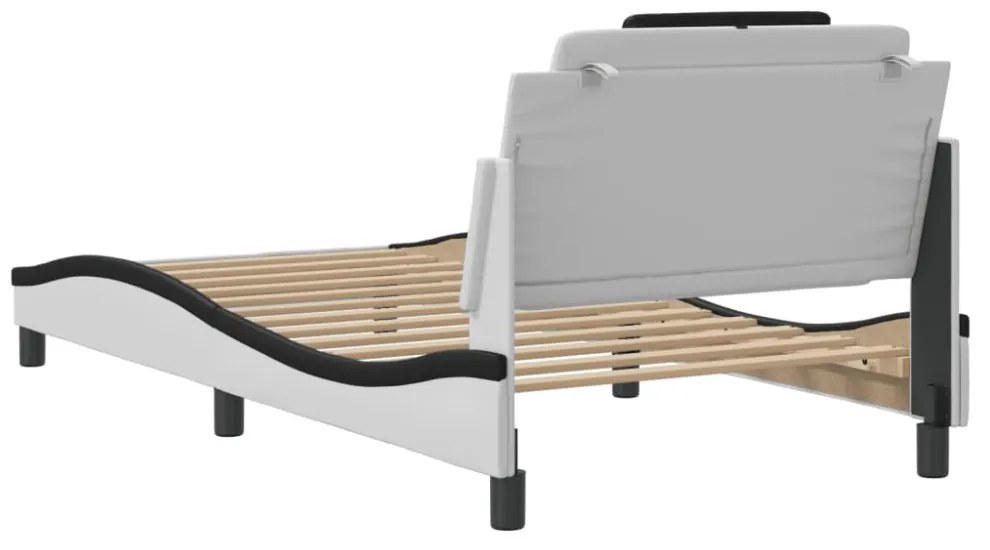 fehér és fekete műbőr ágykeret LED-világítással 100 x 200 cm