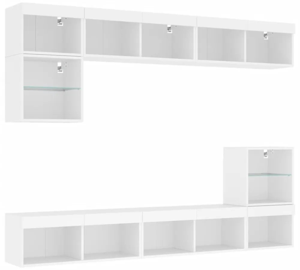 vidaXL 8 darab fehér szerelt fa fali TV-bútor LED-del