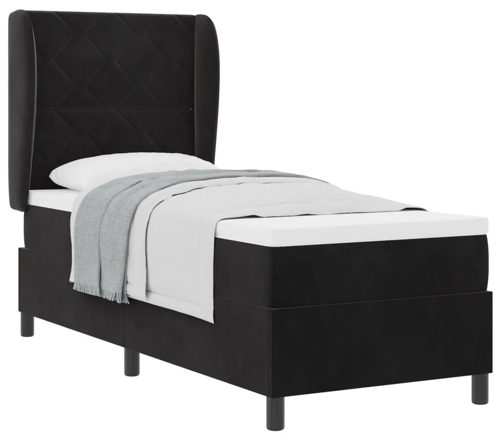 Boxspring Ágy Matrac Fekete 80x200 cm Bársony