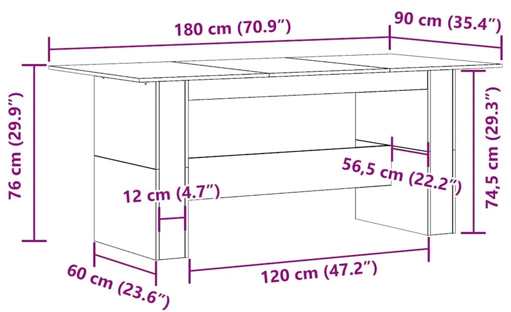 kézműves tölgy színű szerelt fa étkezőasztal 180x90x76 cm