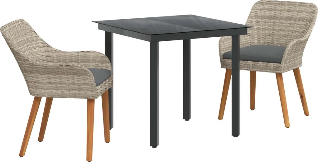 vidaXL Kert étkező szett párnával 3 pcs Világosszürke polirattan