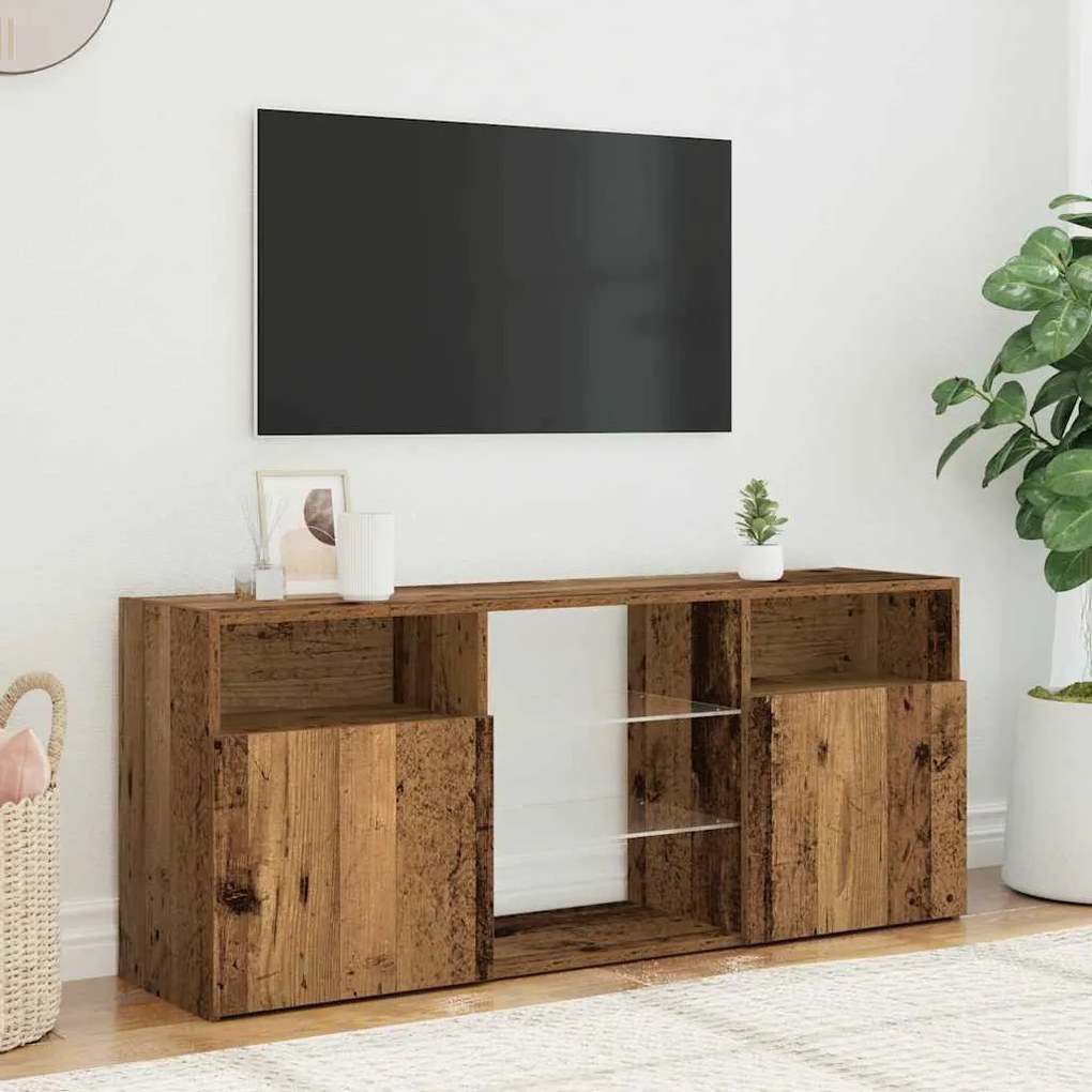 antik fa színű szerelt fa TV-szekrény LED-ekkel 120x30x50 cm