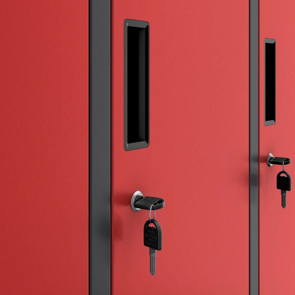 Fém öltözőszekrény 6 rekeszes IGOR, 900 x 1850 x 450 mm, antracit-piros