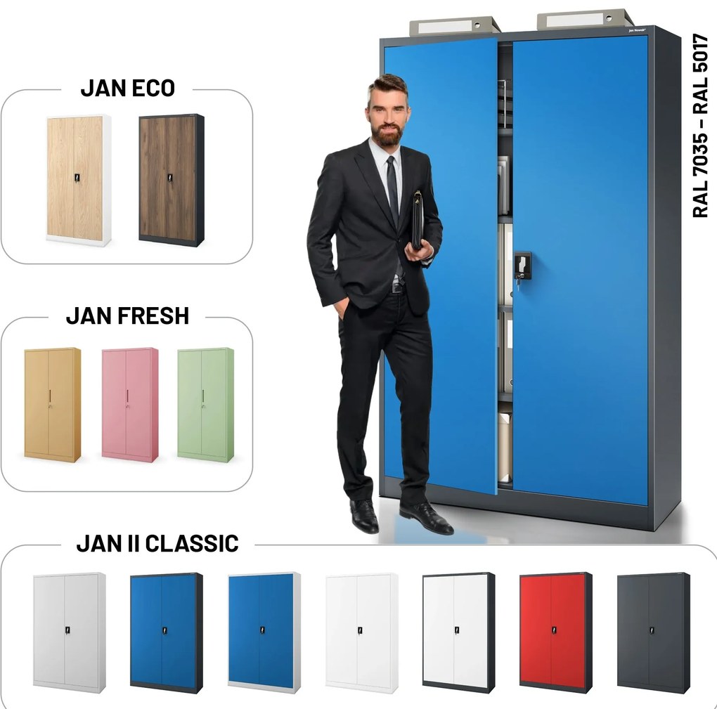 Fém iratszekrény JAN II, 1150 x 185 x 400 mm, antracit-kék