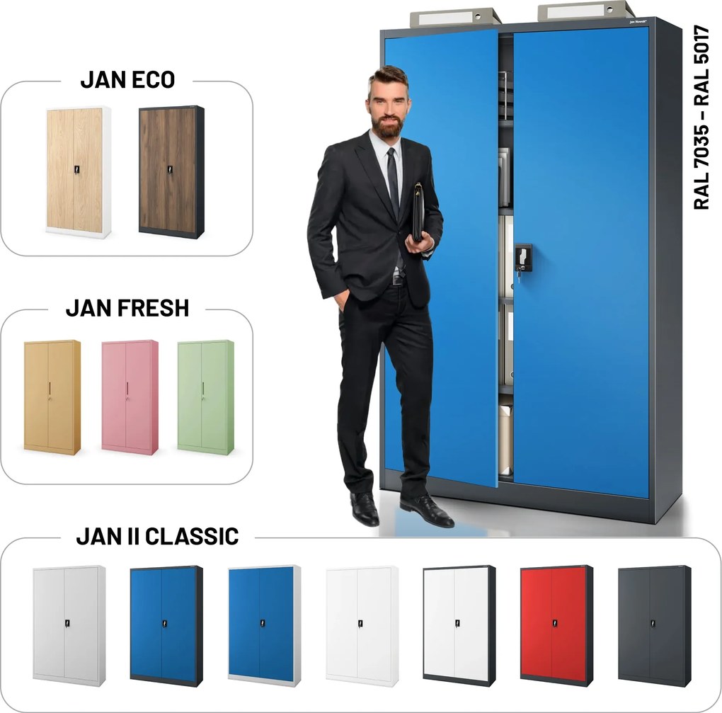 Fém iratszekrény JAN II, 1150 x 1850 x 400 mm, antracit-kék