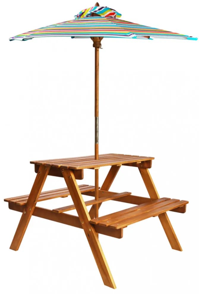 tömör akácfa gyermek piknikasztal napernyővel 79x90x60 cm