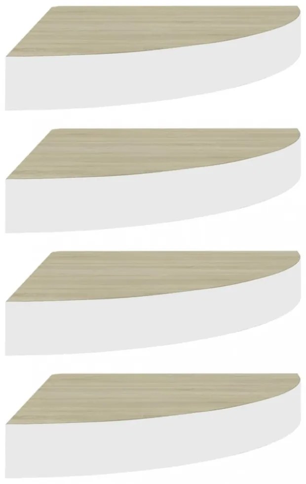 4 db tölgyszínű és fehér MDF fali sarokpolc 25 x 25 x 3,8 cm