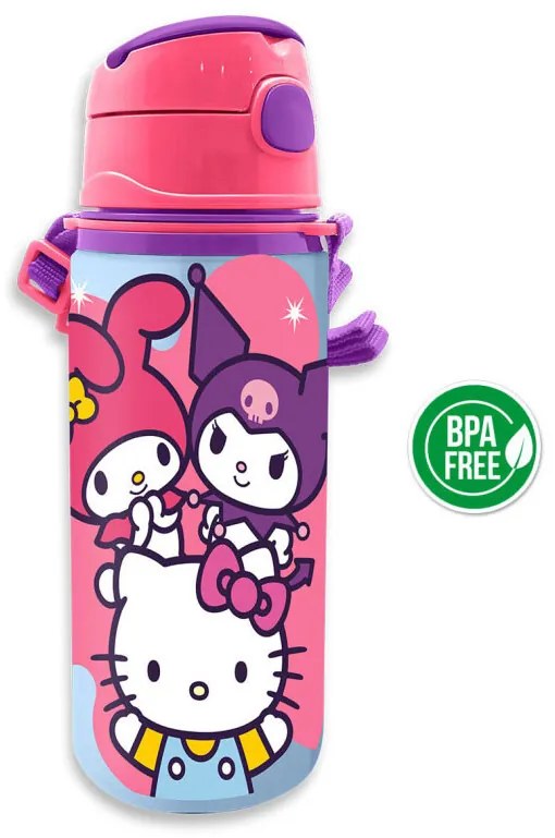 Hello Kitty Friends alumínium szívószálas kulacs akasztóval 600 ml