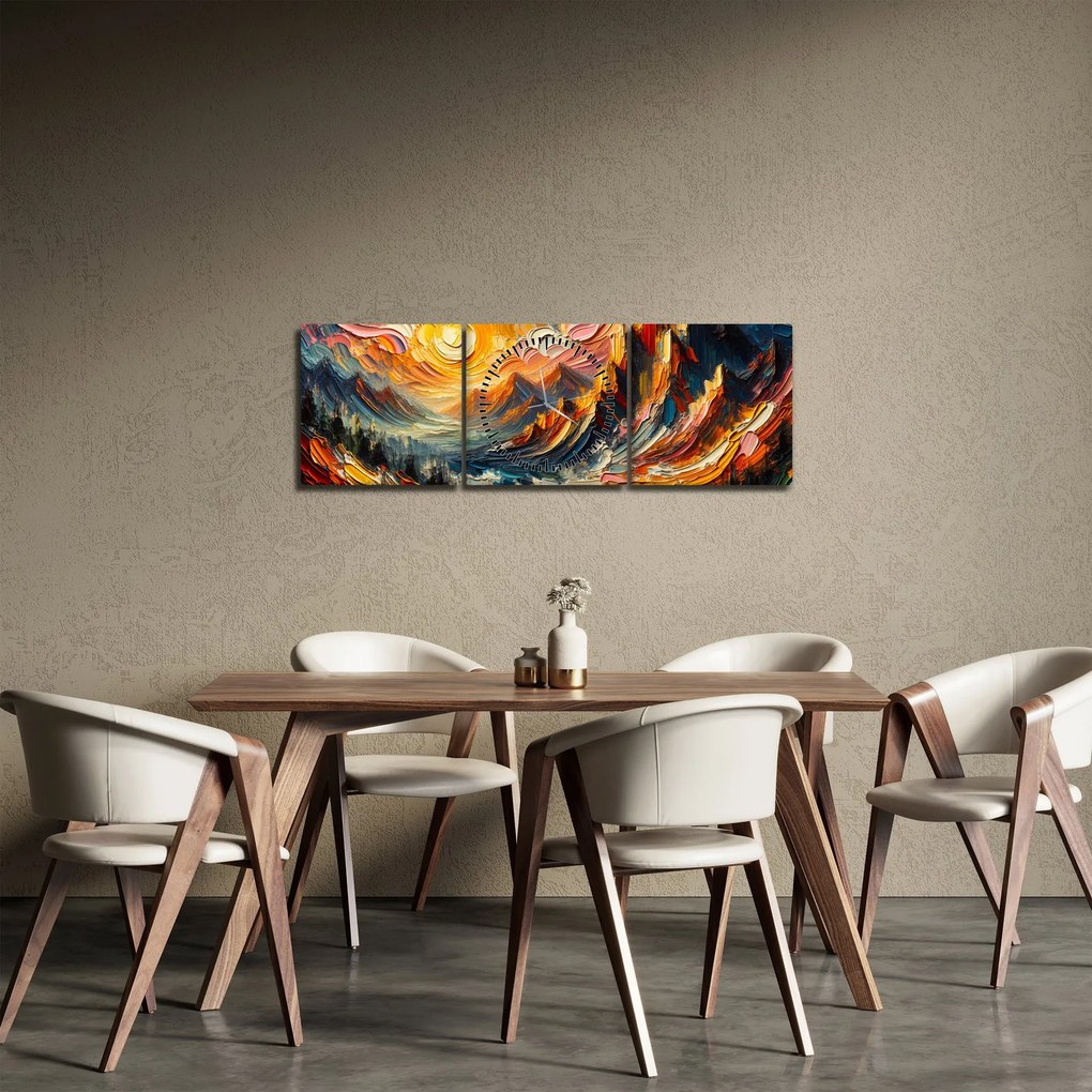 Kép - Hegyek, melyeket napfény ölel (órával) (90x30 cm)