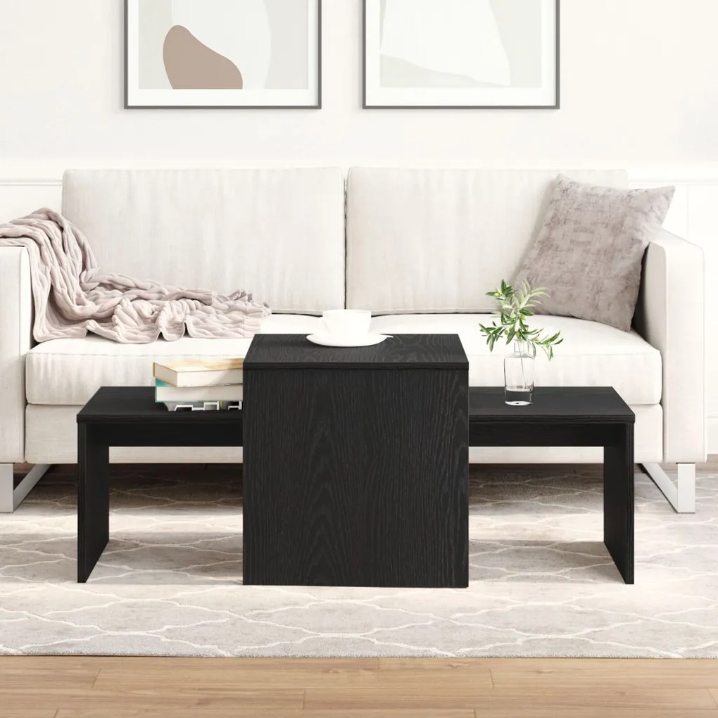 fekete tölgy asztalkészlet 100x48x40 cm műanyag és fa