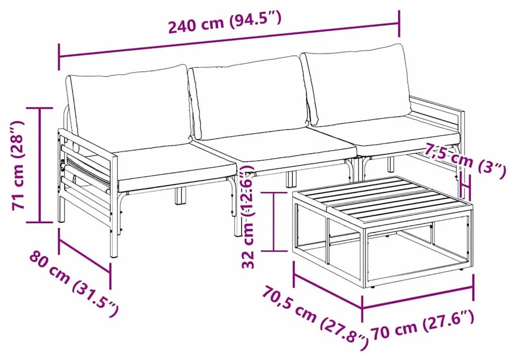 Kerti Kanapé Szett 4 pcs Antracitszürke Acél