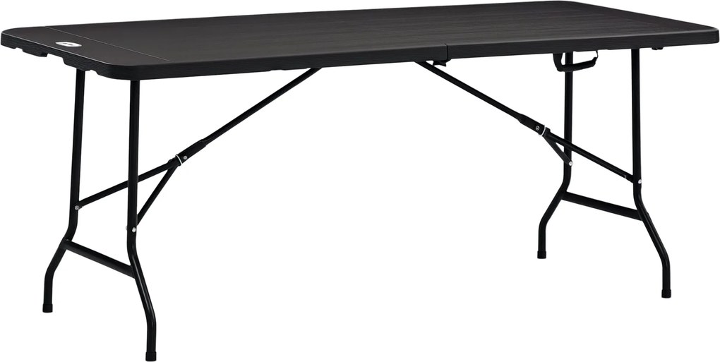 Outsunny Összecsukható Kerti Asztal 6 Személyre, Fémvázas Büféasztal, Fa Hatású Terasz Asztal, HDPE, 180 x 75.5 x 73 cm, Sötétszürke | Aosom