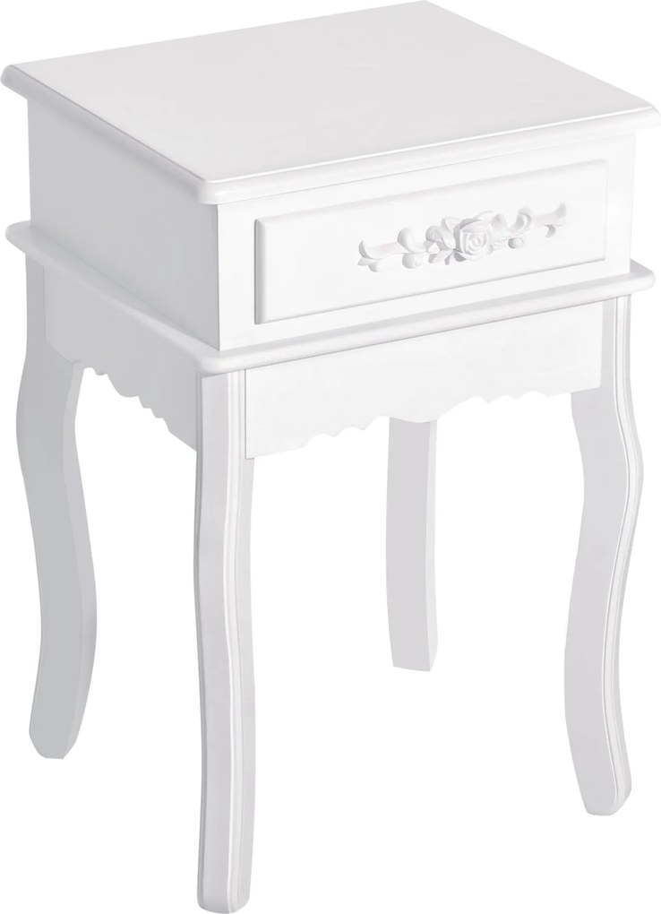 HOMCOM Éjjeli szekrény 1 fiókkal, Fa oldaltábla hálószobába és nappaliba, Modern stílus, 40x35x60 cm, Fehér | Aosom