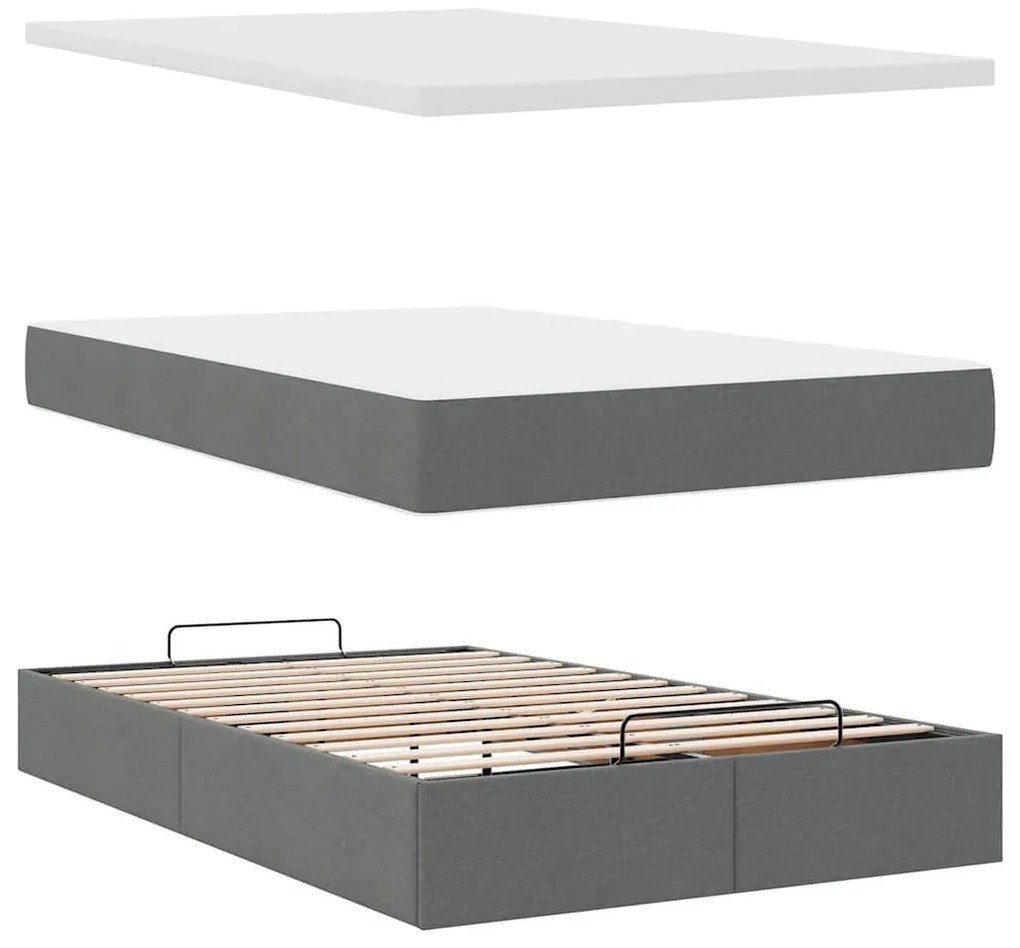 Ottomán ágy matraccal sötétszürke 120x190 cm szövet