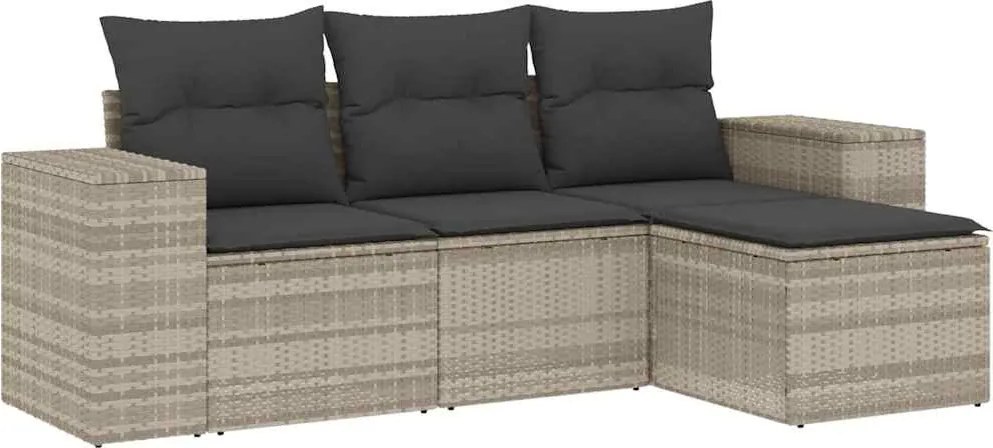 vidaXL 4 részes világosszürke polyrattan kerti ülőgarnitúra párnákkal