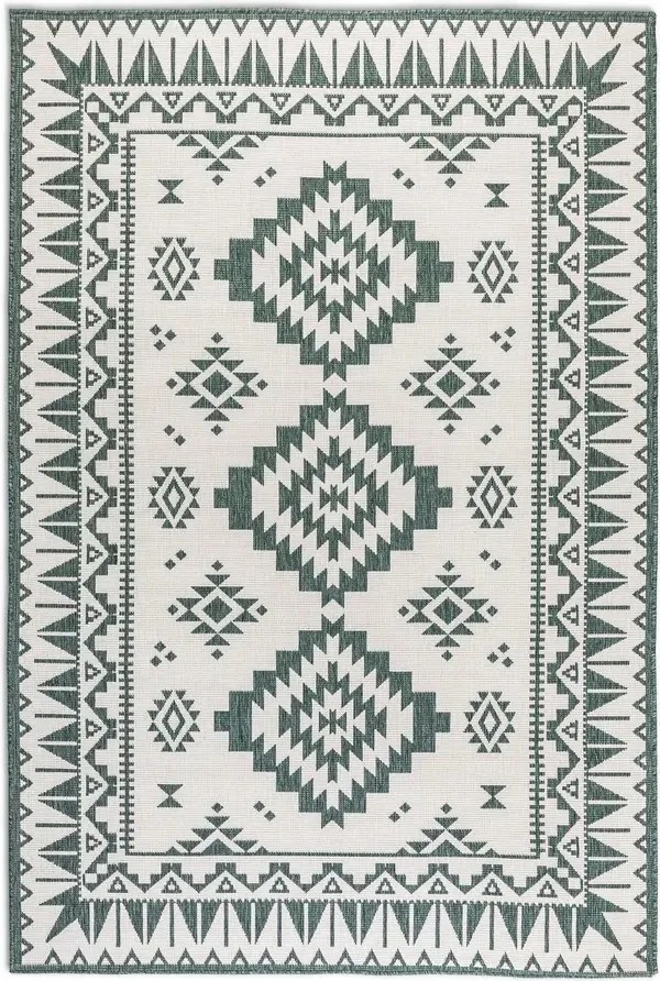 Teraszszőnyeg 200x290cm kétoldalas zsinóros, zöld-krém